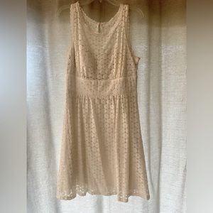 White Lace Covered Dress Size 14 Sleeveless